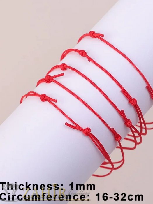 Дамски бижута - 2 бр. много тънки гривни против уроки ръчно изработени от червен конец, регулираща се дължина- GU1066